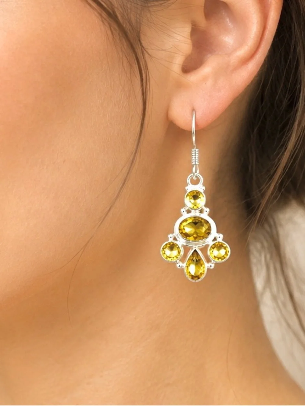 Elegant Yellow Citrine Chandelier High Finish Silver Drop Dangle Earrings